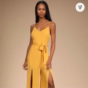 NWT LULUS | Stay Gold Yellow Sleeveless Wide-Leg Jumpsuit